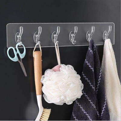 Wall挂钩with six consecutive hooks for kitchen and bathroom,