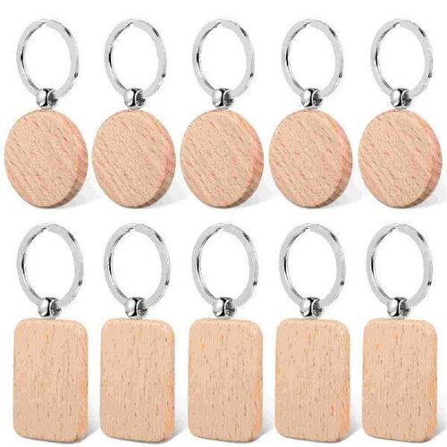 Unfinished Discs with Key Rings Wooden Keychain Blanks