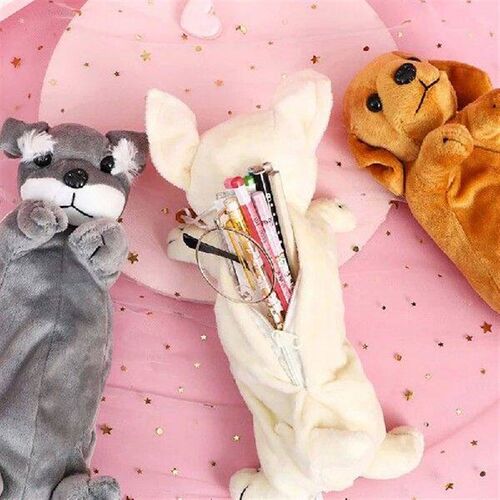Kawaii Dog Plush Pouch Pencil Case Cute Zipper Fluffy Large
