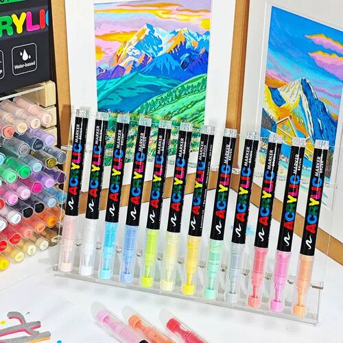 12/24/36/48/60 Colors Acrylic Paint Pens Markers Brush Tip P