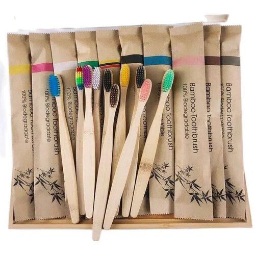 10pcs Colorful Natural Bamboo Toothbrush Soft Bristle Charco