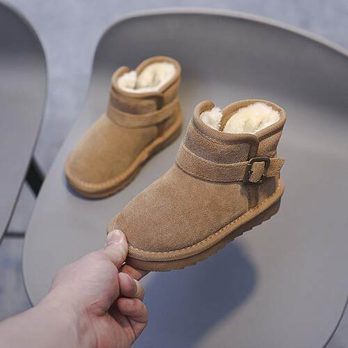 Baby Leather Snow Boots Non-slip Soft Bottom Fleece-lined Th