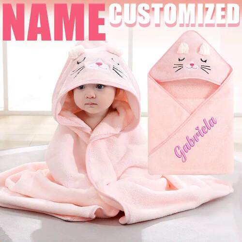 Customized Name Cartoon Animal Baby Bath Towel Soft born Hoo