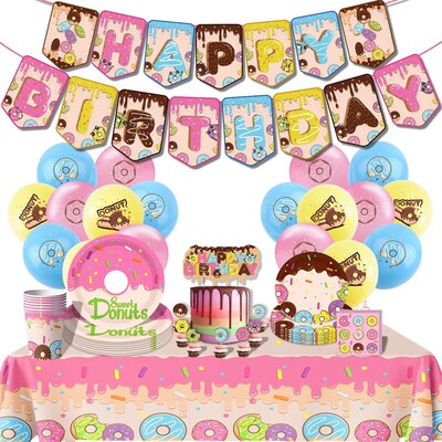 Donut Themed Birthday Party Cutlery Set Paper Cups Tissues F