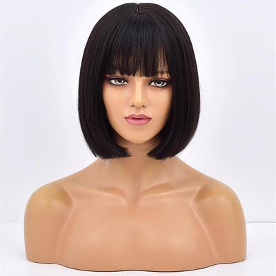 Short+Bob+Wig+With+Bangs+Synthetic+Wigs+For+Women+Ombre+Blac