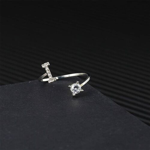 Silver Color Zircon Initial A-Z Letter Rings For Women 26 En
