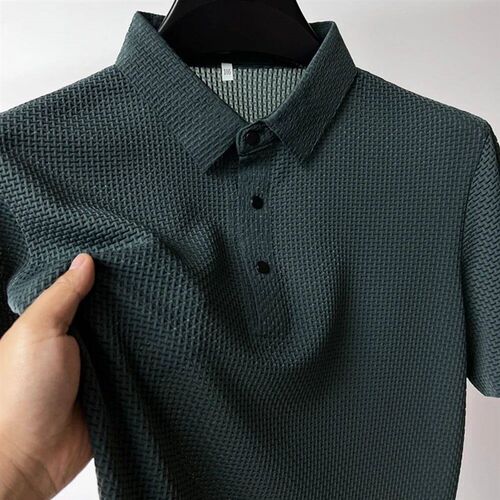 Summer New Mens Lop-up Hollow Short-sleeved  Shirt Ice Silk