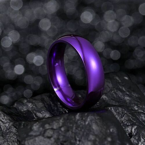 Simple 6/8mm Stainless Steel Wedding Rings Purple Smooth Wom