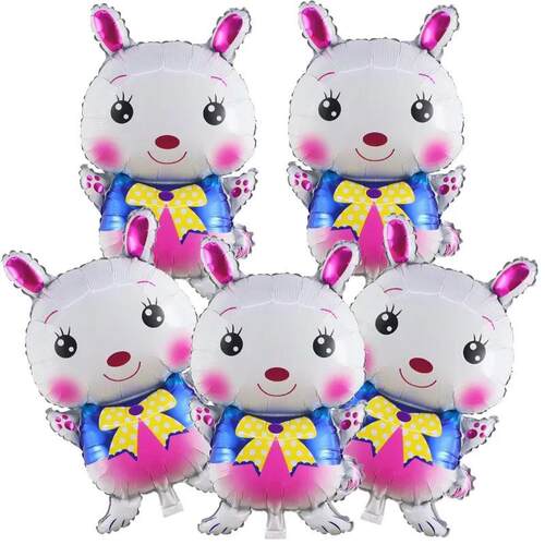 5Pcs White Bunny Balloons Easter Balloon Rabbit Head Foil Ba