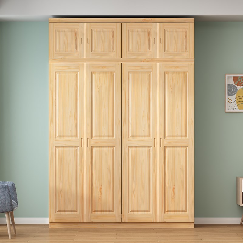 全实木大容量家用衣柜卧室松木衣橱原木儿童P环保储物柜工厂直供