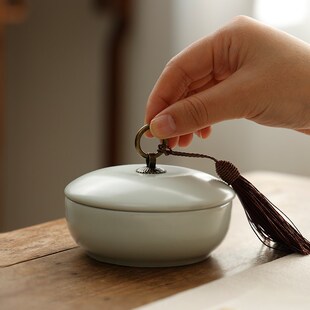 汝窑火锅砚防干墨海墨水池毛笔用品铜环流苏文房四宝盛墨汁容器砚