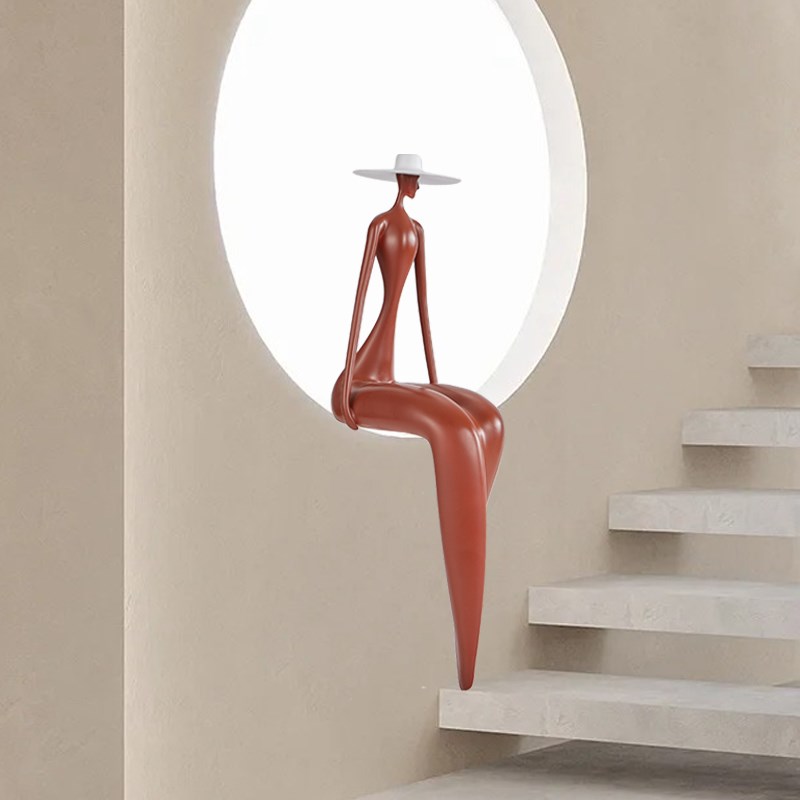 侘寂风意式人物坐姿艺术摆件客厅入户玄关隔断柜酒柜电Z视柜装饰