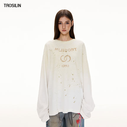 【宋亚轩同款】TROSILIN25喷绘复古做旧长袖T恤打底A25TS013PK-H