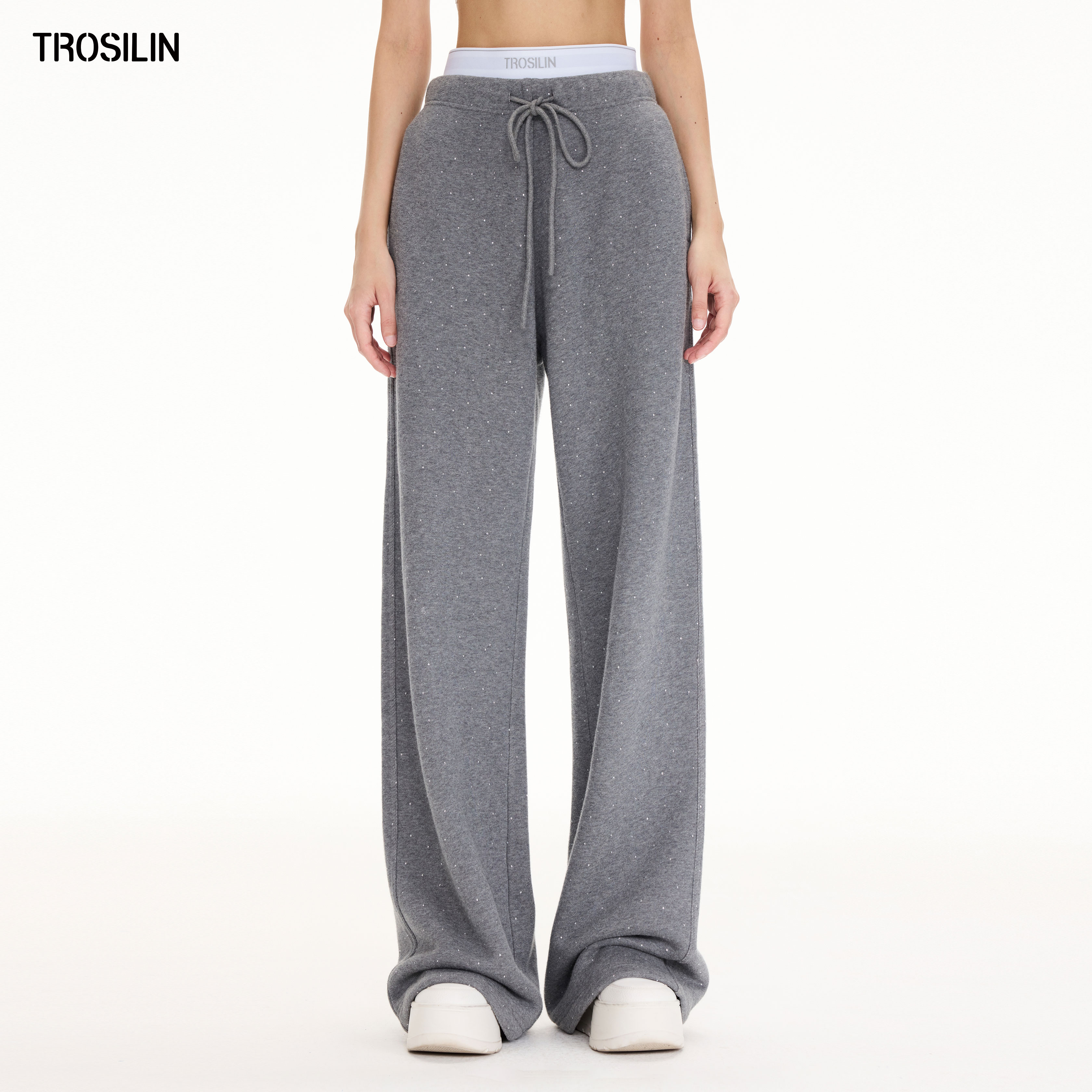 满天星水钻卫裤宽松加绒休闲裤