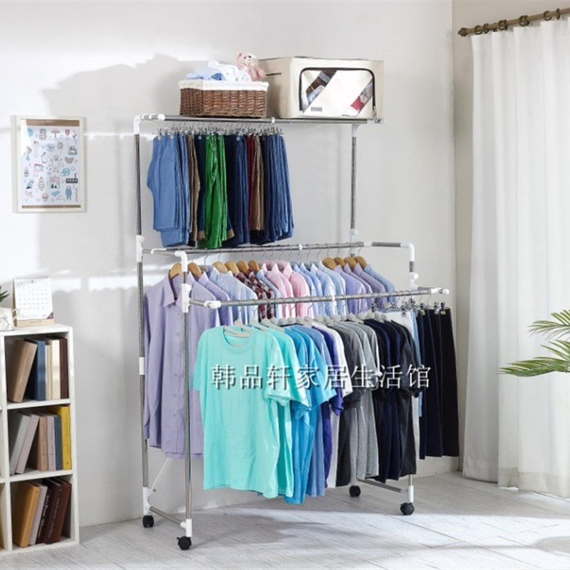 多功能升降晾衣架落地伸缩折叠晒衣架I加厚多杆式简易移动不锈钢