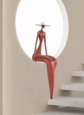 侘寂风意式c人物坐姿艺术摆件客厅入户玄关隔断柜酒柜电视柜装饰