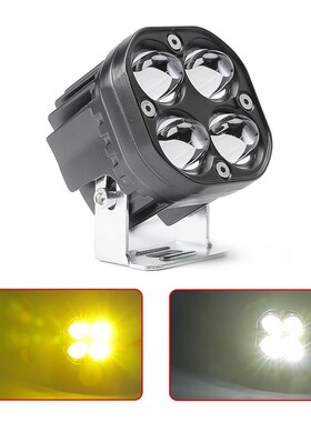 电动车led灯汽车摩托车40W高亮方形辅助灯4D双光透镜射灯双色白黄