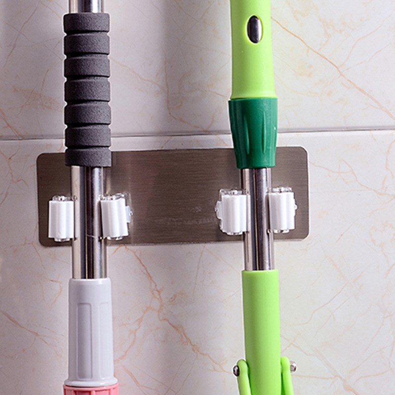 拖把卡座 拉丝灰无痕拖把挂架 拖把夹免打孔无痕扫把拖把挂钩夹