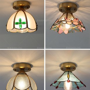 美式复古黄铜过道灯日式简约走廊过道玄关阳台楼梯玻璃吸顶灯