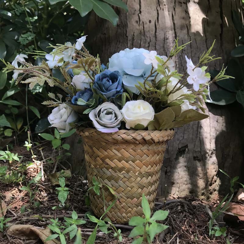 GP4海草编织迷你田园风带防水塑料膜 桌面多用功能收纳多肉小花盆