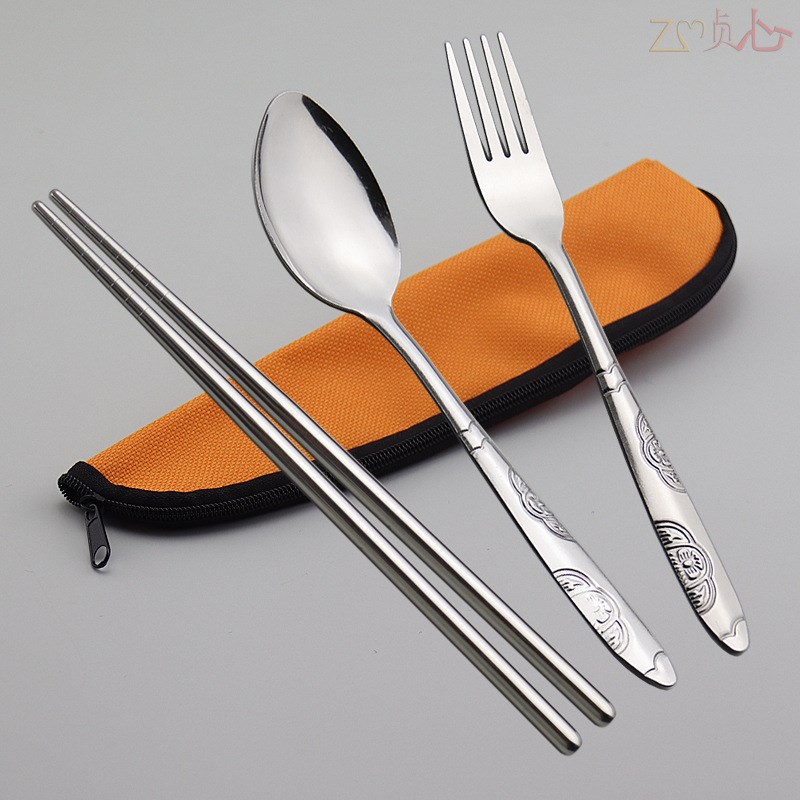 不锈钢便携餐具套装叉子勺子筷子三件套学生餐具礼品套装可印logo