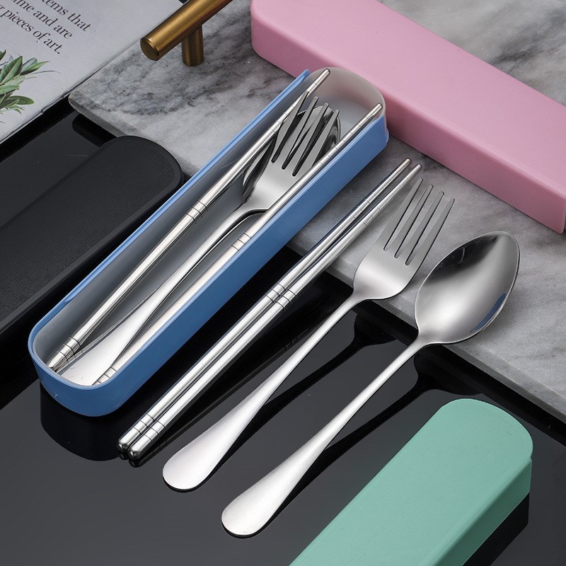 304不锈钢餐具套装生学户外筷子叉勺三件套便携餐具筷子勺子套装