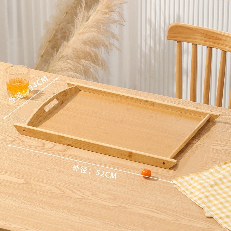 中式家用客厅放茶杯水杯收纳竹托盘创意简约双耳上菜餐盘