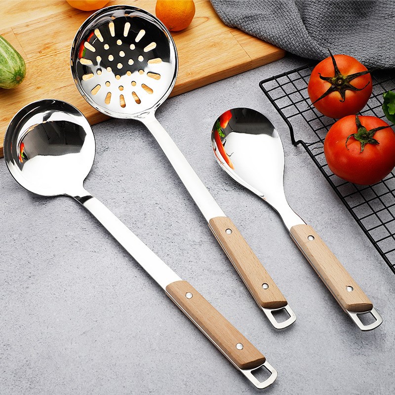 201无磁不锈钢锅铲汤勺厨具套装 厨房烹饪家用实木柄煎铲漏勺logo