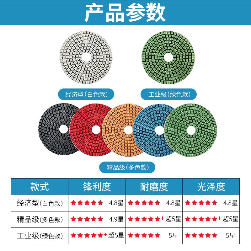水磨片石材抛光片大理石花岗岩石英石翻新角磨机打磨片3/4寸100mm
