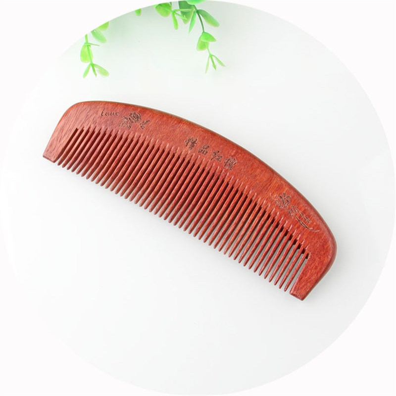 红檀木梳工厂 复古细齿加厚 长柄 半月形木梳