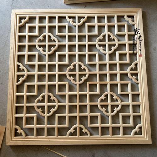 东阳木雕实木正方形花窗花格玄关隔断背景墙中式仿古吊顶镂空装饰