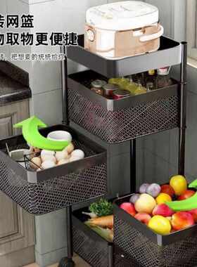厨房多功能旋转置物架家用落地多层零食小推车水果蔬菜篮子收纳架