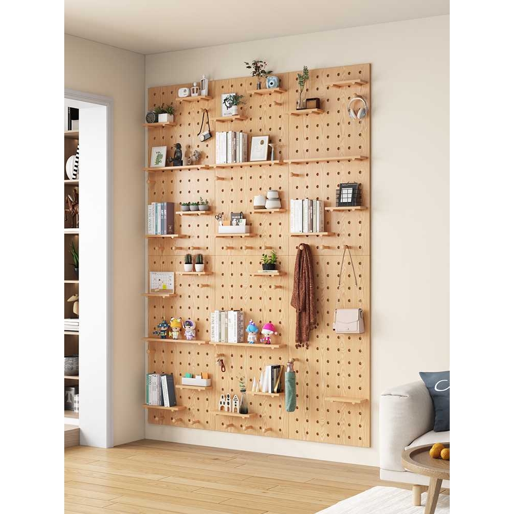 实木洞洞板定 制入户玄关墙上置物架挂板钩配件隔板墙面展示收纳