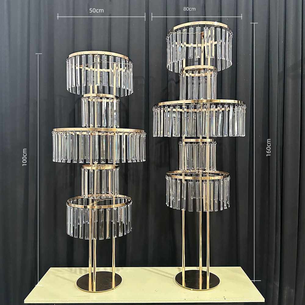跨境圆形插花主桌婚庆道具装饰摆件水晶吊坠花架舞台婚礼堂路引