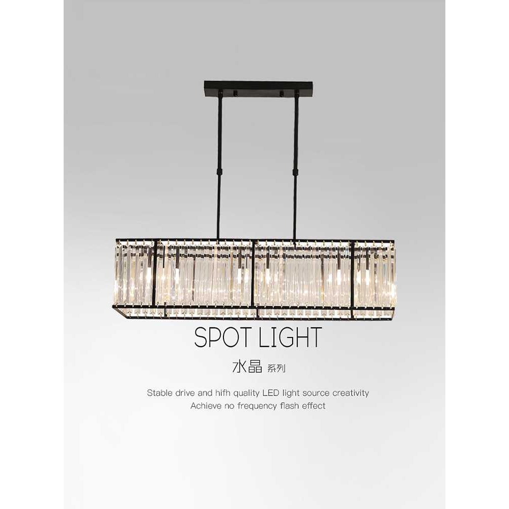 现代轻奢水晶餐厅吊灯简约大气吧台饭厅餐桌灯饰网红长条灯具黑色