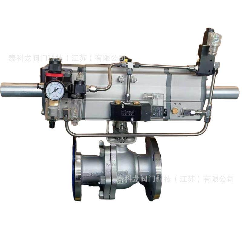 Q641F气动三段式三位式气缸不锈钢304法兰切断球阀