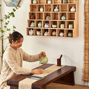 博古架实木中式桌面茶杯收纳置物架子小型紫砂壶茶具茶叶摆件展示