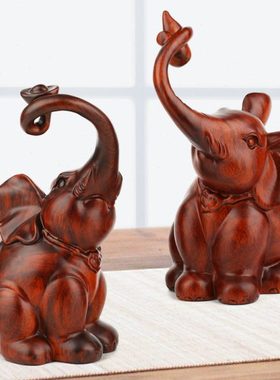 红木象木雕大象一对 办公室桌面创意摆件 实木制工艺品客厅装饰品