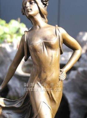 铜雕塑艺术品少女英姿树桩上的舞蹈人物工艺品创意摆件家居饰品