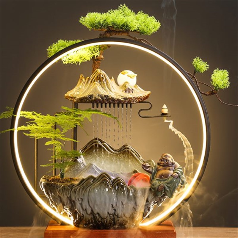 流水摆件家用倒流香中式喷泉客厅加湿器办公室乔迁新居.开业礼装