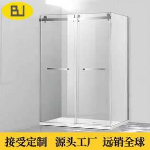 极简L型平移门吊轮淋浴房酒店别墅卫生间浴室干湿分离隔断屏风