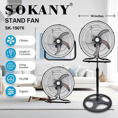 外贸SOKANY19076风扇18寸落地扇5叶大风力电风扇STAND FAN
