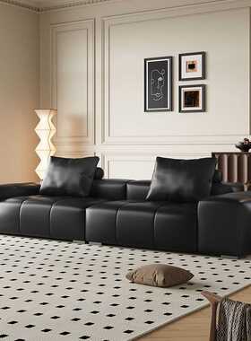 像素沙发2025新款意式极简模块黑色头层牛saba直排豆腐块真皮沙发