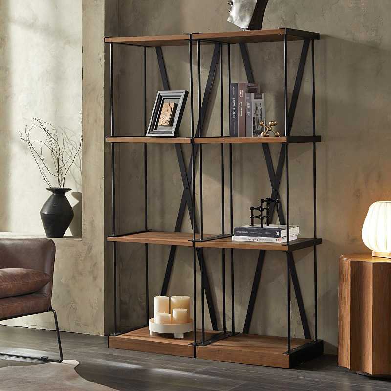 工业风铁艺实木书架客厅收纳置物架落地复古做旧多层陈列架展示架