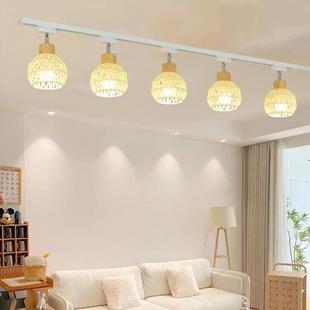 北欧日式 奶油风藤艺轨道灯复古原木奶茶店咖啡店阳台衣帽间灯具