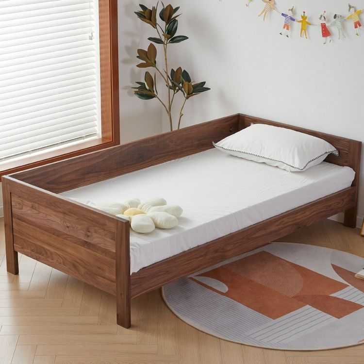 现代简约樱桃木黑胡桃木全实木卡通儿童床带护栏拼接床宝宝单人床