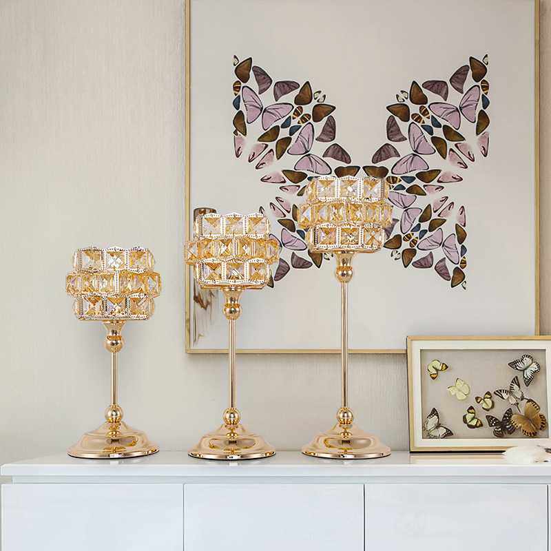 欧式轻奢烛台摆件北欧浪漫美式奢华烛光晚餐水晶餐桌西餐蜡烛台