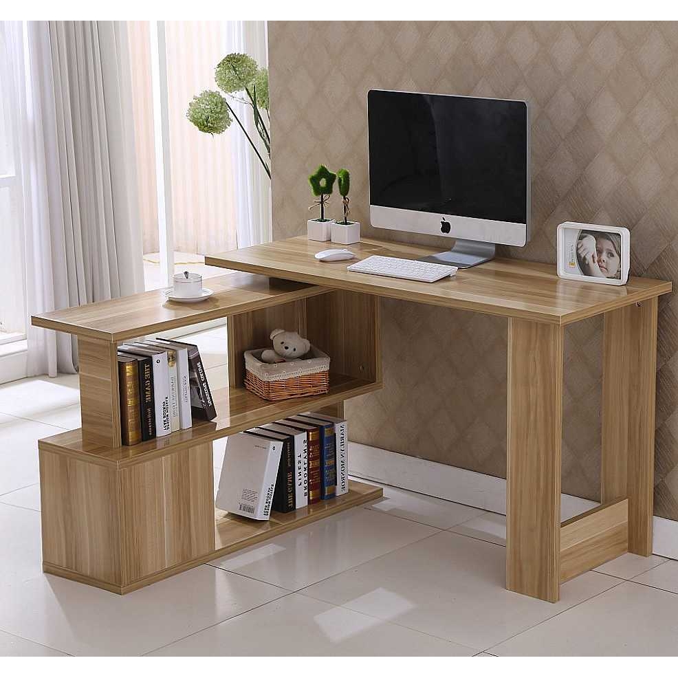 旋转卧室台式桌简约现代拐角电脑桌带书柜转角书桌书架组合