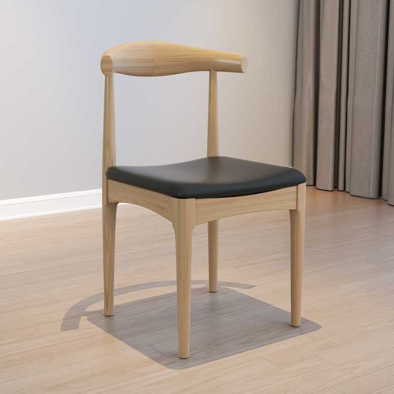 北欧餐椅书桌靠背电脑家用实木椅子现代简约办公休闲牛角椅CC801