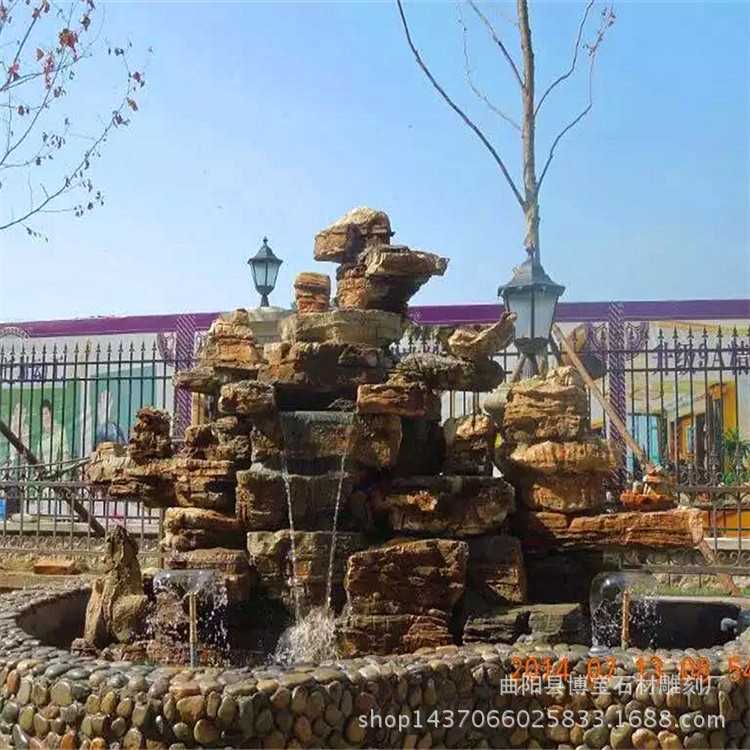 上水石假山千层石流水景观别墅养鱼池中间垒砌石头组合雕塑摆件